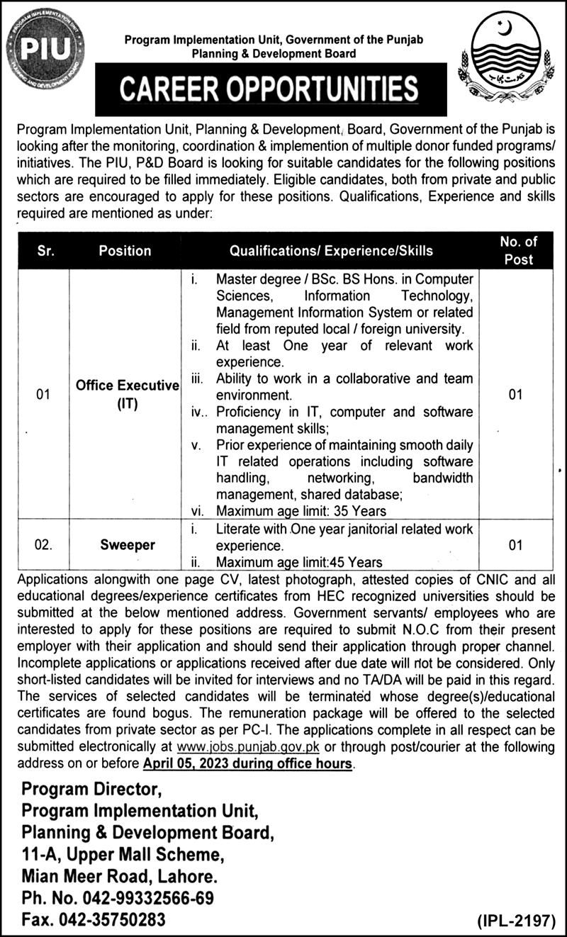 Lahore Latest Govt Jobs Today 2023 in Planning and Development Board