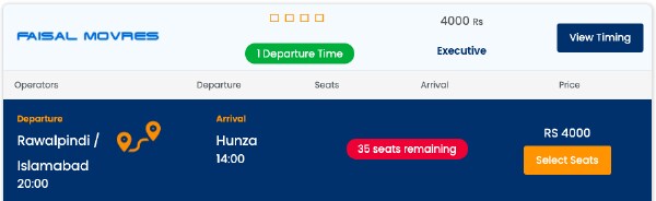 Islamabad to Hunza Ticket Price